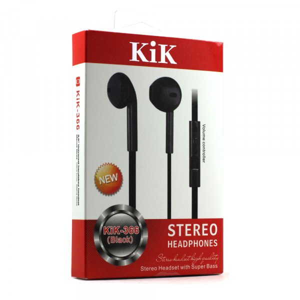 Wholesale KIK 366 Stereo Earphone Headset with Mic and Volume Control (366 Black)